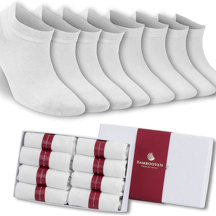 Women’s Bamboo Ankle Socks 8-Pack – White Soft Thin Low-Cut Socks