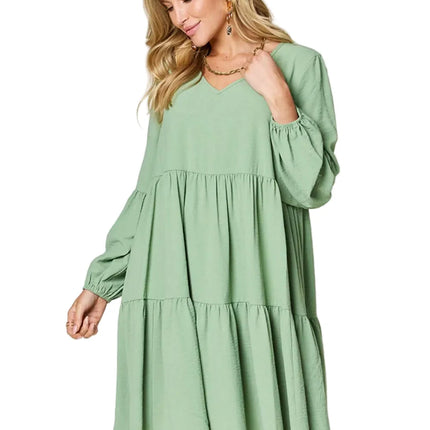 Garden Naked Women's Casual Dress Babydoll Tiered Dress with Pockets Long Sleeve Ruffle Hem Soft Cotton Blend Loose Fit