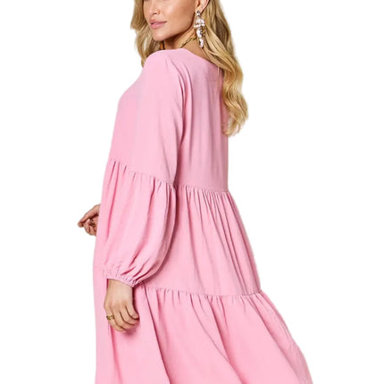Garden Naked Women's Casual Dress Babydoll Tiered Dress with Pockets Long Sleeve Ruffle Hem Soft Cotton Blend Loose Fit