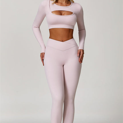 The Lavish Long Sleeve Cut-out Crop Top Leggings 2-Piece Set