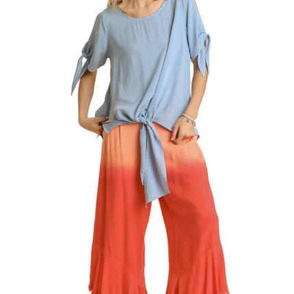 Womens Casual Blouse Elegant Tie Sleeve Top Minimalist Chic Office Professional Dusty Blue Loose Fit