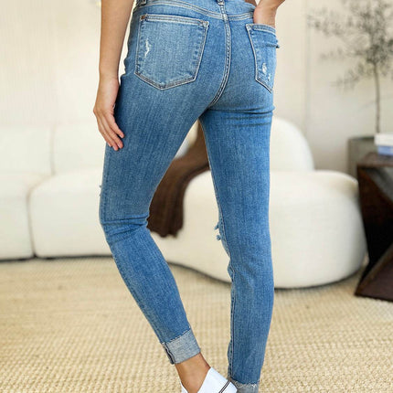 Judy Blue Full Size Mid Rise Destroy & Cuff Skinny Women Jeans