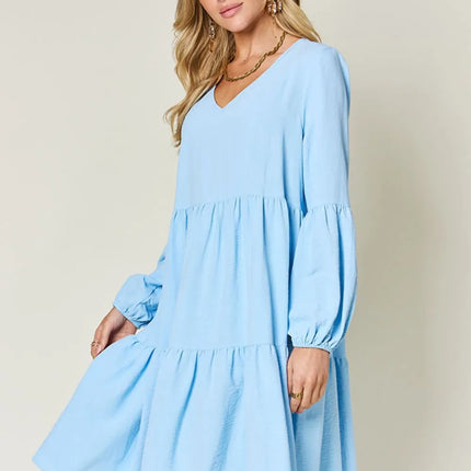 Garden Naked Women's Casual Dress Babydoll Tiered Dress with Pockets Long Sleeve Ruffle Hem Soft Cotton Blend Loose Fit