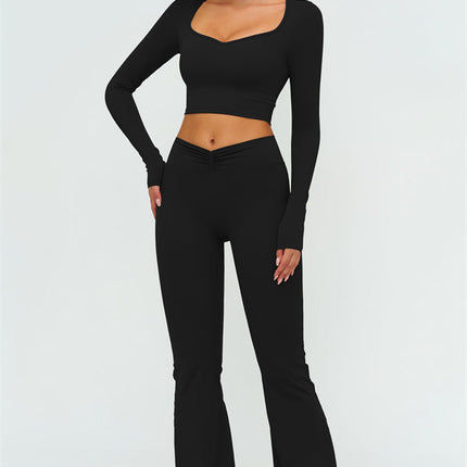 The Lushness Long Sleeve Crop Top Flared Leggings 2-Piece Set