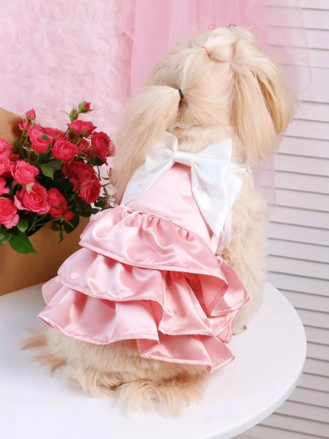 Stylish Bow Layered Ruffled Pet Dress