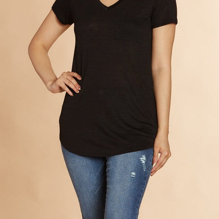 ONE POCKET, V-NECK SHORT SLEEVE BOYFRIEND TEE