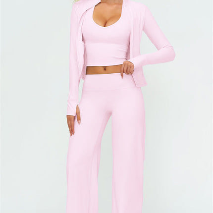 The Twirl Zip Jacket Halter Tank Top New Straight Leg Pants 3-Piece Set