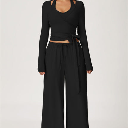 The Sprint Long Sleeve Crop Top Halter Tank Top Sweatpants 3-Piece Set