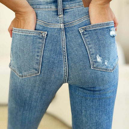 Judy Blue Full Size Mid Rise Destroy & Cuff Skinny Women Jeans