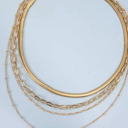 MULTI LAYER LINK HERRINGBONE CHAIN NECKLACE | 25N868