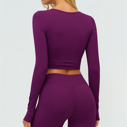 The Lushness Long Sleeve Crop Top Flared Leggings 2-Piece Set