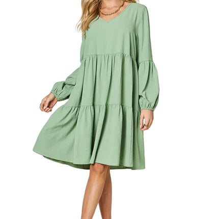 Garden Naked Women's Casual Dress Babydoll Tiered Dress with Pockets Long Sleeve Ruffle Hem Soft Cotton Blend Loose Fit