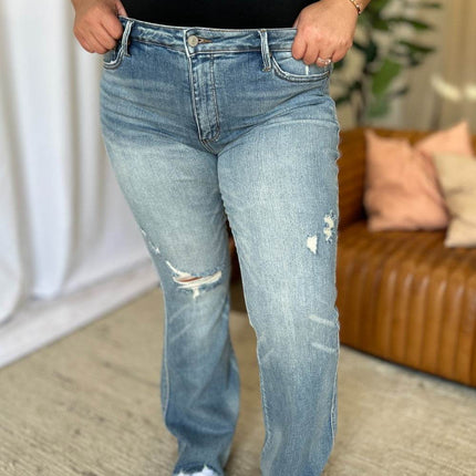 Judy Blue Full Size Medium Rise Tummy Control Destroy Flare Women Jeans