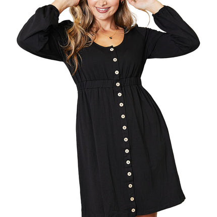 Garden Naked Women's Casual Dress Button-Down Shirt Dress Blue Soft Long Sleeve Fake Button Relaxed Fit Scoop Neckline