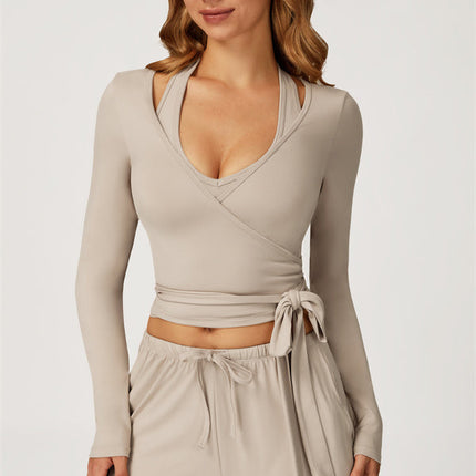 The Sprint Long Sleeve Crop Top Halter Tank Top Sweatpants 3-Piece Set
