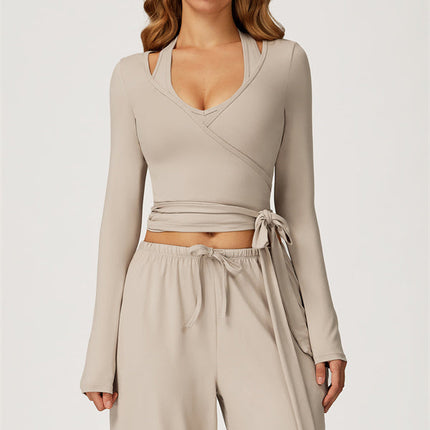 The Sprint Long Sleeve Crop Top Halter Tank Top Sweatpants 3-Piece Set