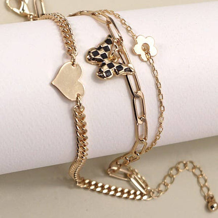 MULTI LAYER CHECKER BUTTERFLY HEART BRACELET | 80B168