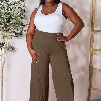 Basic Bae Full Size Smocked Wide Waistband Wide Leg Women Pants