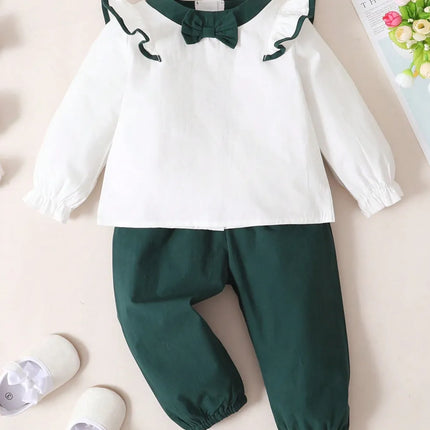Children's Contrast Ruffled Top and Pants Set