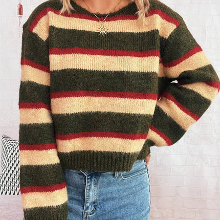 Striped Round Neck Long Sleeve Sweater