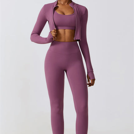 Juno Star Jacket Sports Bra Leggings 3-Piece Set