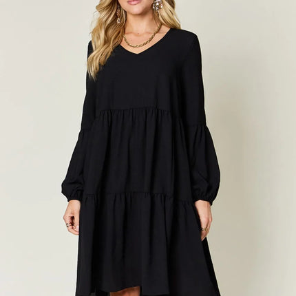 Garden Naked Women's Casual Dress Babydoll Tiered Dress with Pockets Long Sleeve Ruffle Hem Soft Cotton Blend Loose Fit