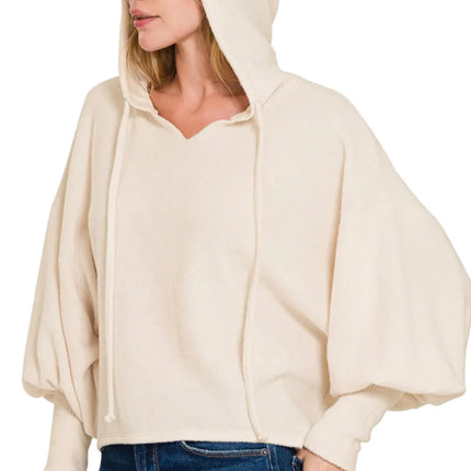 Brushed Hacci Drop Shoulder Cropped Hoodie