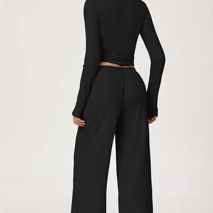 The Sprint Long Sleeve Crop Top Halter Tank Top Sweatpants 3-Piece Set