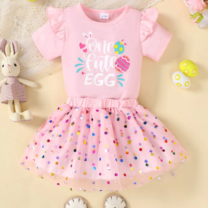 Children's Ruffled Graphic Bodysuit and Skirt Set