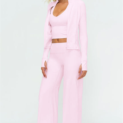 The Twirl Zip Jacket Halter Tank Top New Straight Leg Pants 3-Piece Set