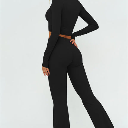 The Lushness Long Sleeve Crop Top Flared Leggings 2-Piece Set