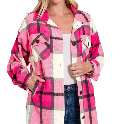 Oversized Plaid Fleece Shacket