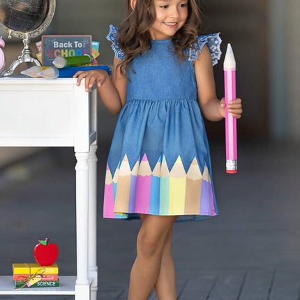 Color Me Pretty Ruffle Sleeve Denim Dress: Denim