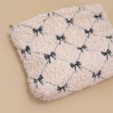 BOW SOFT LAMB WOOL COSMETIC POUCH BAG | 40P539