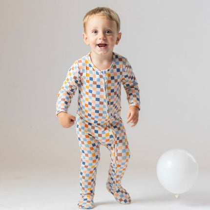 Checkered Bamboo Zipper Footie