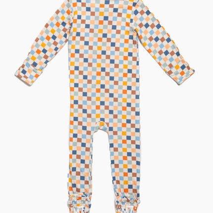 Checkered Bamboo Zipper Footie