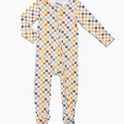 Checkered Bamboo Zipper Footie