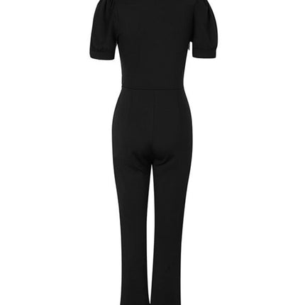 Black/White Fashionable Button-Down Wide Leg Jumpsuit
