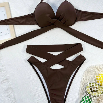Fashion Crisscross Halter Neck Bikini Set