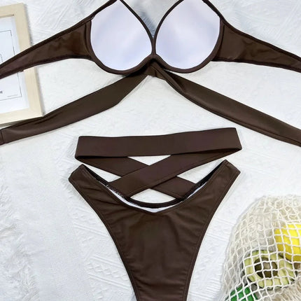 Fashion Crisscross Halter Neck Bikini Set