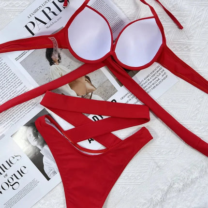 Fashion Crisscross Halter Neck Bikini Set