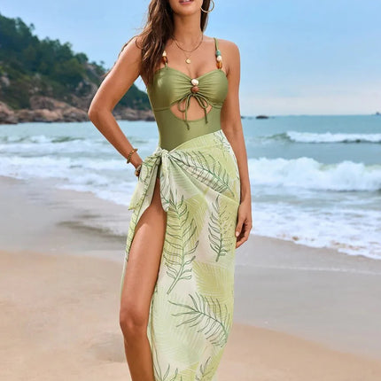 Cutout Sweetheart One-Piece Cover-Up Swim Set