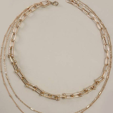 MULTI LAYER BEADED SATELLITE U LINK CHAIN NECKLACE | 25N809