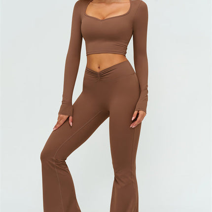 The Lushness Long Sleeve Crop Top Flared Leggings 2-Piece Set