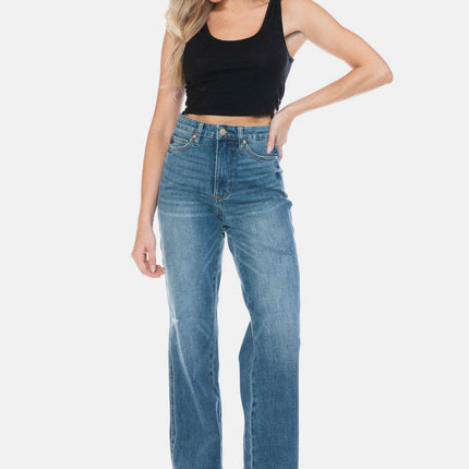 Judy Blue Full Size Tummy Control Cut Raw Hem Straight Women Jeans