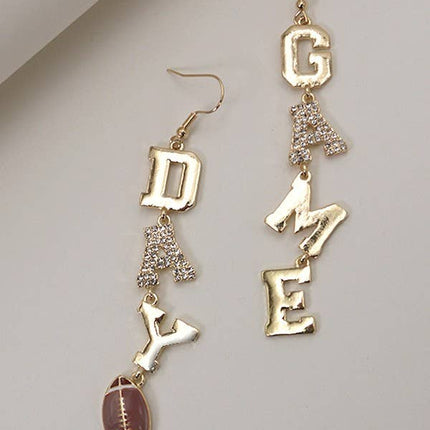 GAME DAY FOOT BALL RHINESTONE GOLD DROP EARRINGS | 80E2543
