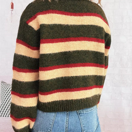Striped Round Neck Long Sleeve Sweater