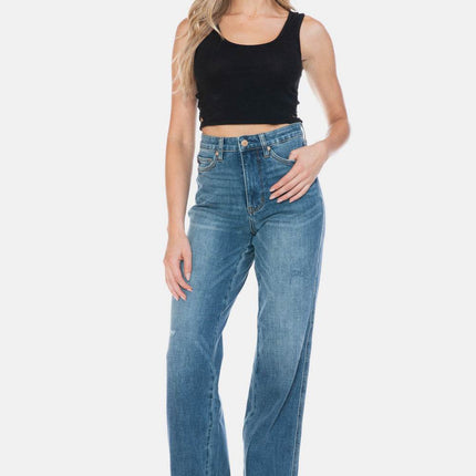 Judy Blue Full Size Tummy Control Cut Raw Hem Straight Women Jeans