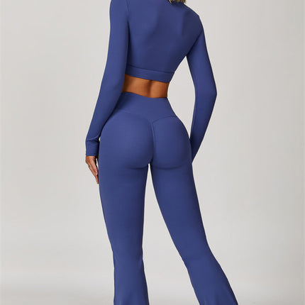 The Lavish Long Sleeve Cut-out Crop Top Flared Leggings 2-Piece Set
