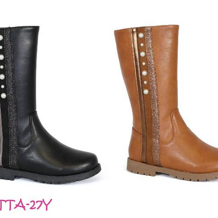 LORETTA-  Girls High Pearl Side Flat Boot